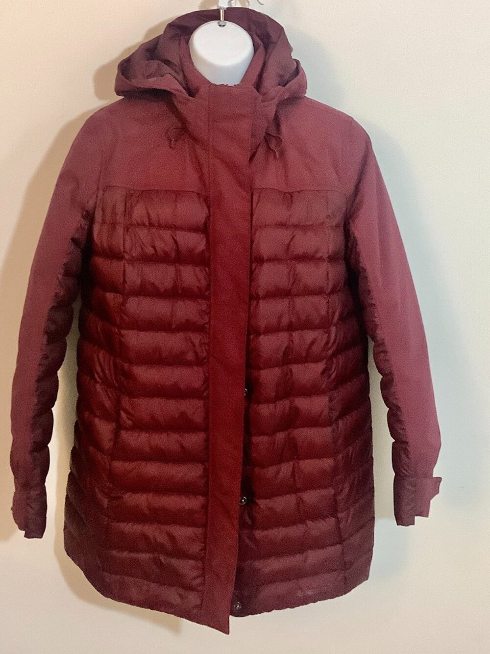 Jacket Down Filled 3/4 Length Lands' End Wine Color Medium Petite Puffer